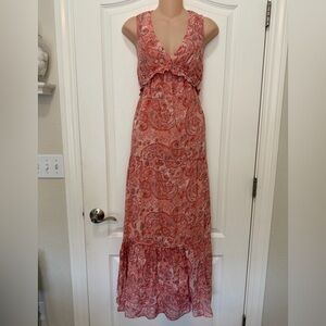 Rachel & Zoe Peachy Pink Floral Paisley Boho Maxi Dress, Size S